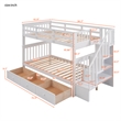 CRO Decor Stairway Twin-Over-Twin Bunk Bed with Three Drawers - White