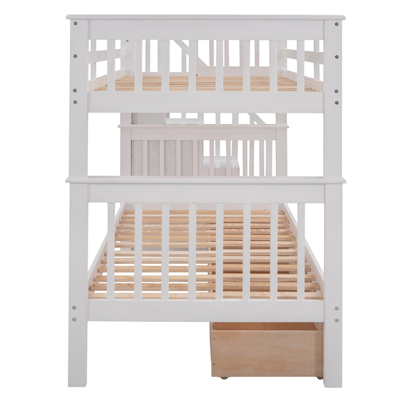 CRO Decor Stairway Twin-Over-Twin Bunk Bed with Three Drawers - White