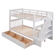 CRO Decor Stairway Twin-Over-Twin Bunk Bed with Three Drawers - White