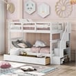CRO Decor Stairway Twin-Over-Twin Bunk Bed with Three Drawers - White