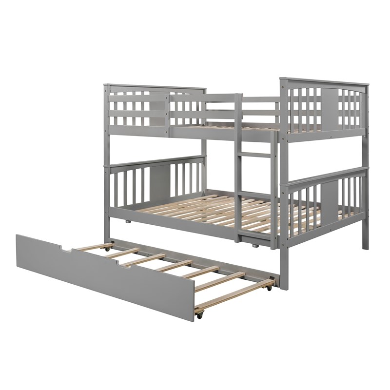 CRO Decor Full over Full Bunk Bed with Twin Size Trundle and Ladder - Gray