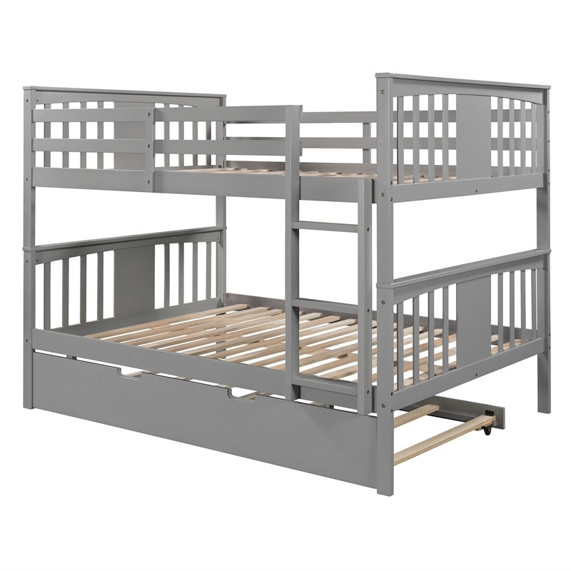 CRO Decor Full over Full Bunk Bed with Twin Size Trundle and Ladder - Gray