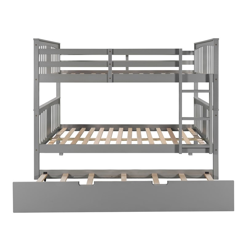 CRO Decor Full over Full Bunk Bed with Twin Size Trundle and Ladder - Gray