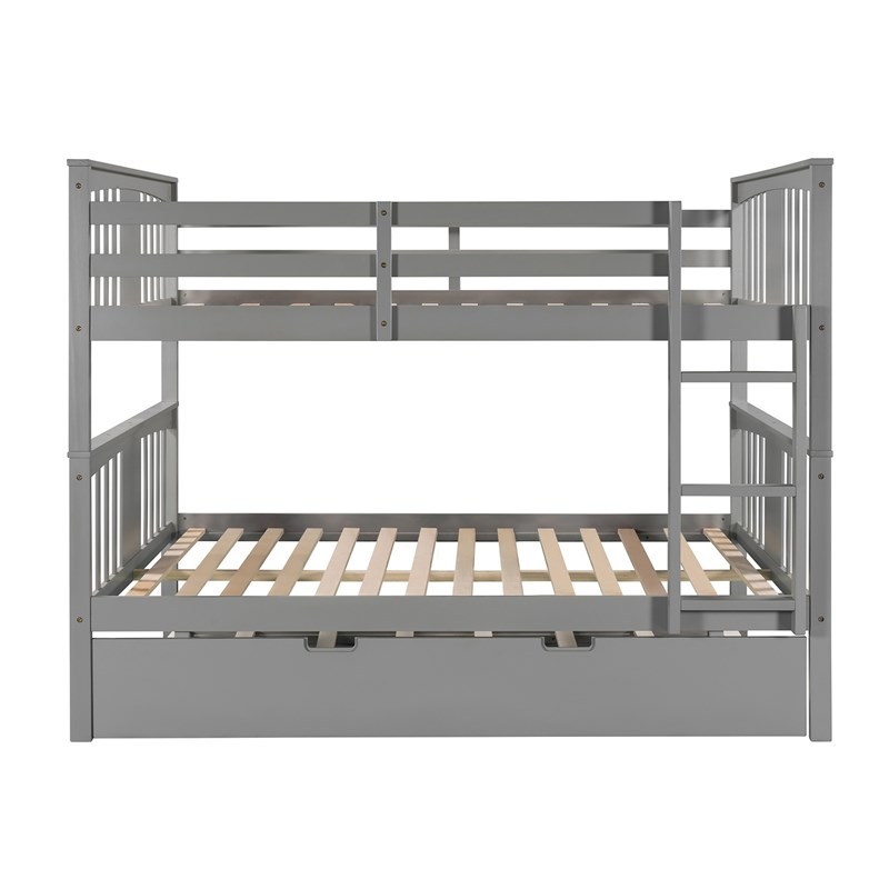 CRO Decor Full over Full Bunk Bed with Twin Size Trundle and Ladder - Gray