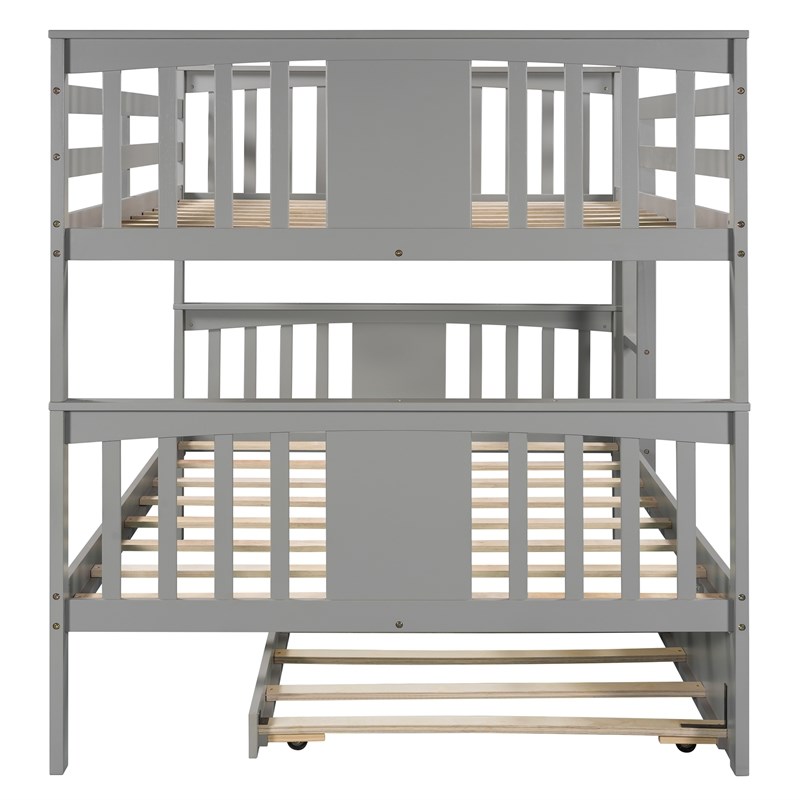 CRO Decor Full over Full Bunk Bed with Twin Size Trundle and Ladder - Gray