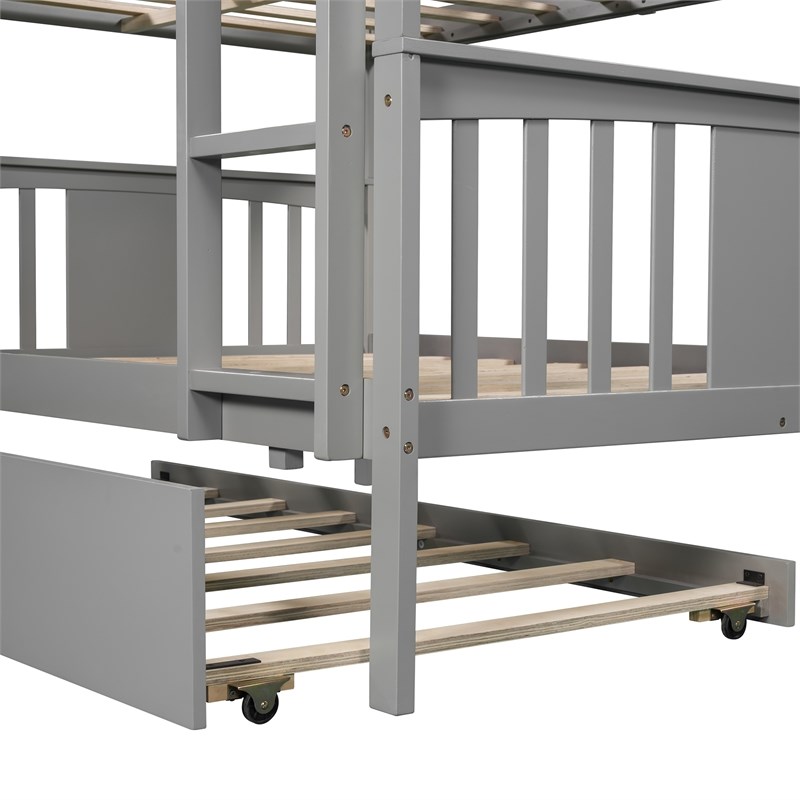 CRO Decor Full over Full Bunk Bed with Twin Size Trundle and Ladder - Gray