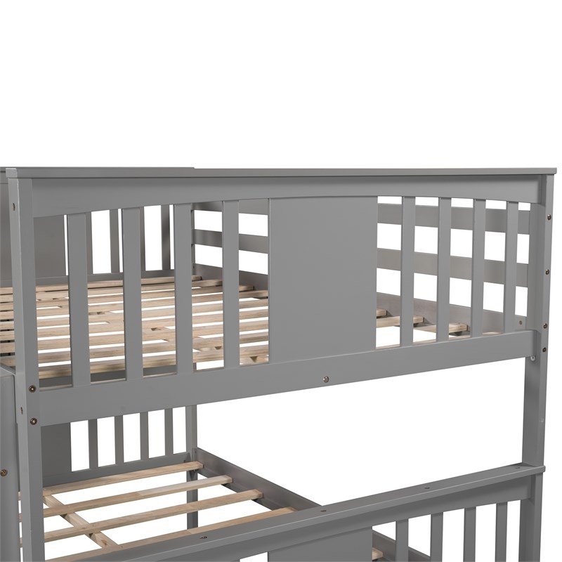 CRO Decor Full over Full Bunk Bed with Twin Size Trundle and Ladder - Gray