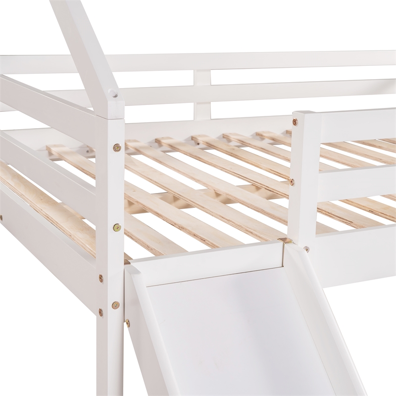 CRO Decor Full Size Loft Bed with Slide House Bed with Slide (White)