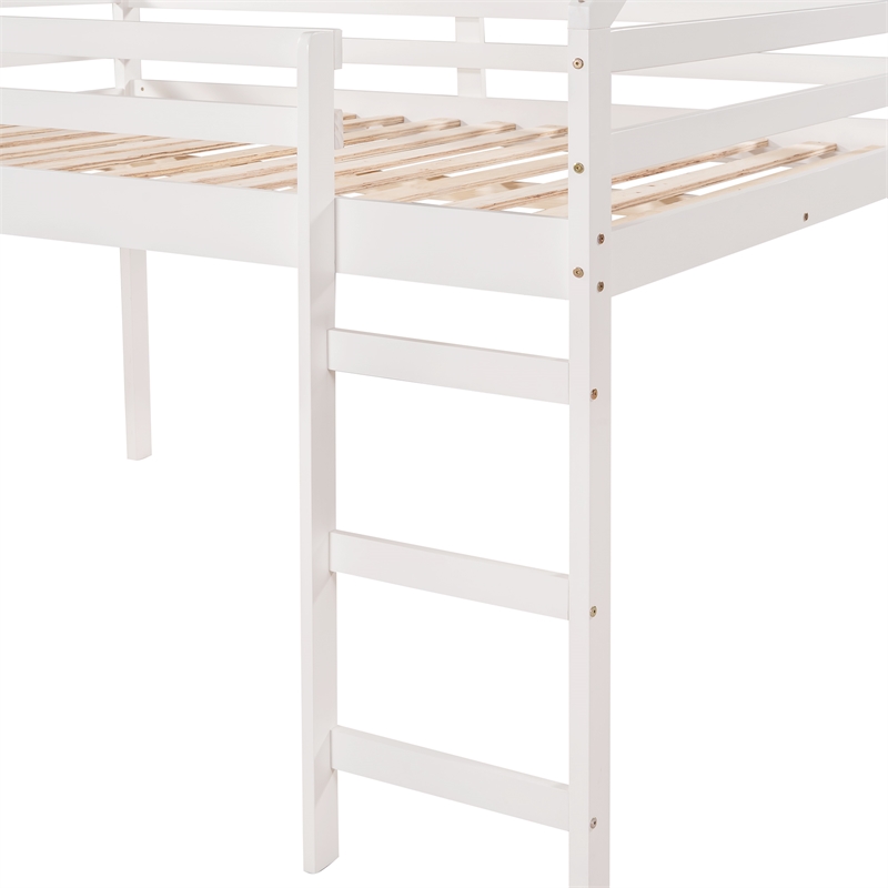 CRO Decor Full Size Loft Bed with Slide House Bed with Slide (White)