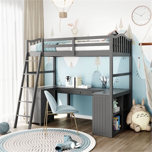 cro decor twin loft bed with drawers cabinet shelves and desk wooden with desk