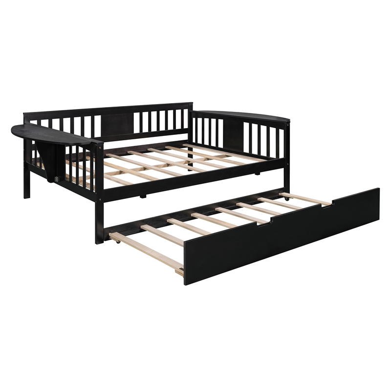 CRO Decor Full size Daybed with Twin size Trundle Wood Slat Support (Espresso)