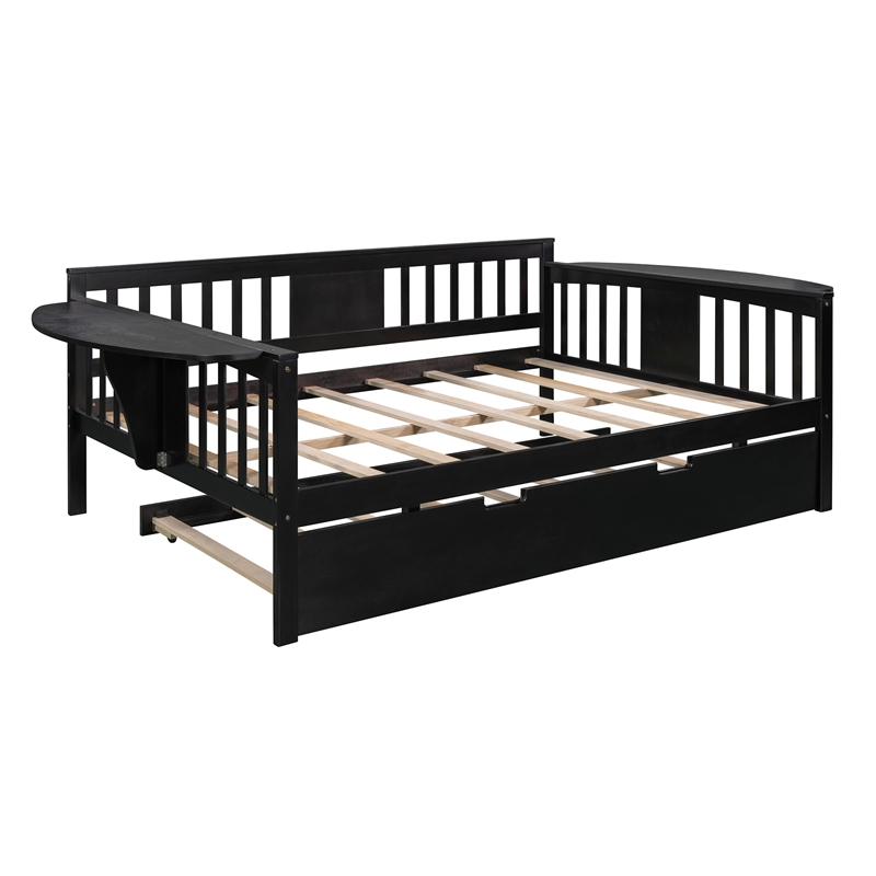 CRO Decor Full size Daybed with Twin size Trundle Wood Slat Support (Espresso)