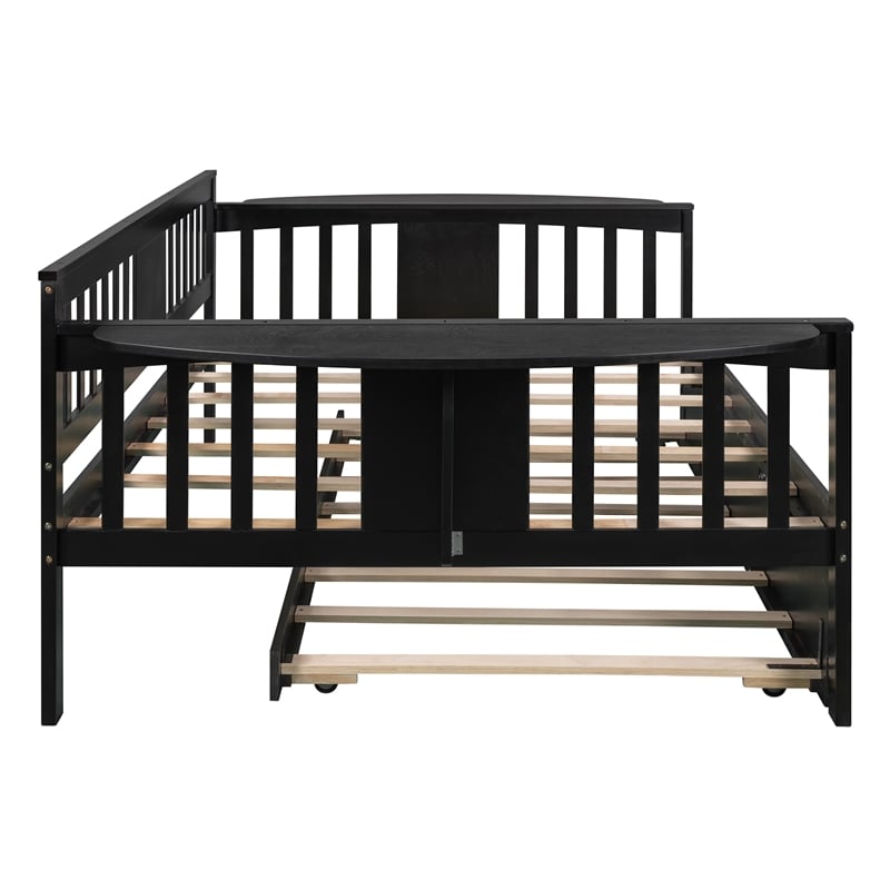 CRO Decor Full size Daybed with Twin size Trundle Wood Slat Support (Espresso)