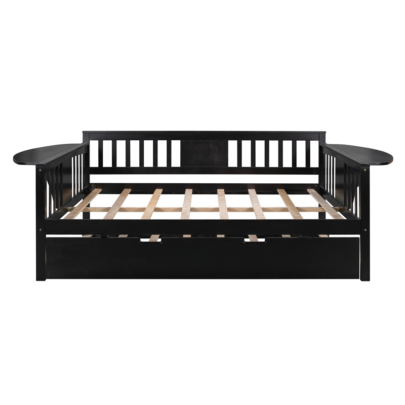 CRO Decor Full size Daybed with Twin size Trundle Wood Slat Support (Espresso)