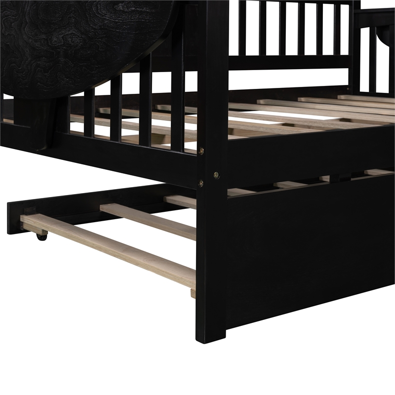 CRO Decor Full size Daybed with Twin size Trundle Wood Slat Support (Espresso)