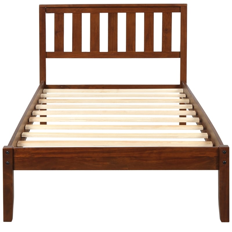 CRO Decor Wood Platform Bed with Headboard/Wood Slat Support Twin (Walnut)