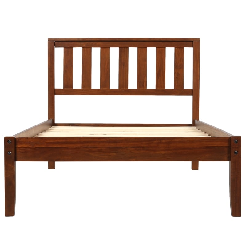 CRO Decor Wood Platform Bed with Headboard/Wood Slat Support Twin (Walnut)