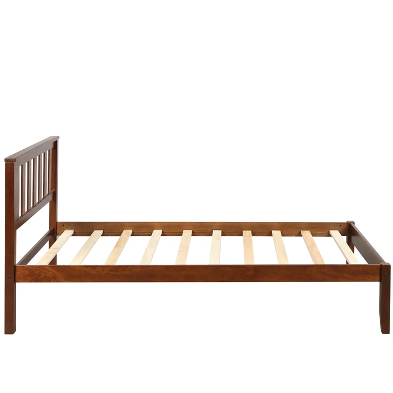 CRO Decor Wood Platform Bed with Headboard/Wood Slat Support Twin (Walnut)
