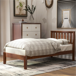 cro decor wood platform bed with headboard/wood slat support twin (walnut)