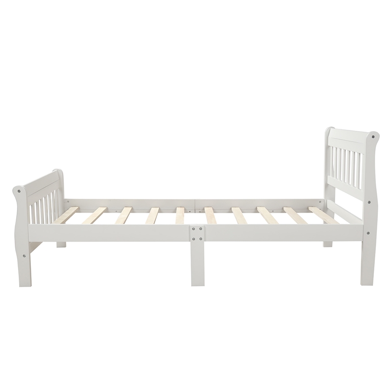 CRO Decor Wood Platform Bed Twin Bed Frame Panel Bed Mattress Sleigh Bed