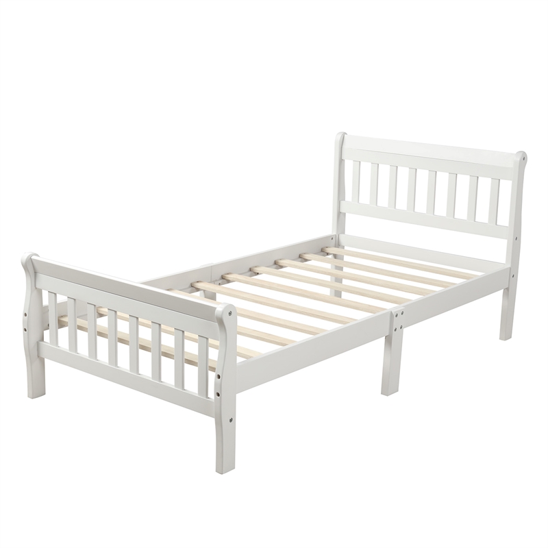 CRO Decor Wood Platform Bed Twin Bed Frame Panel Bed Mattress Sleigh Bed