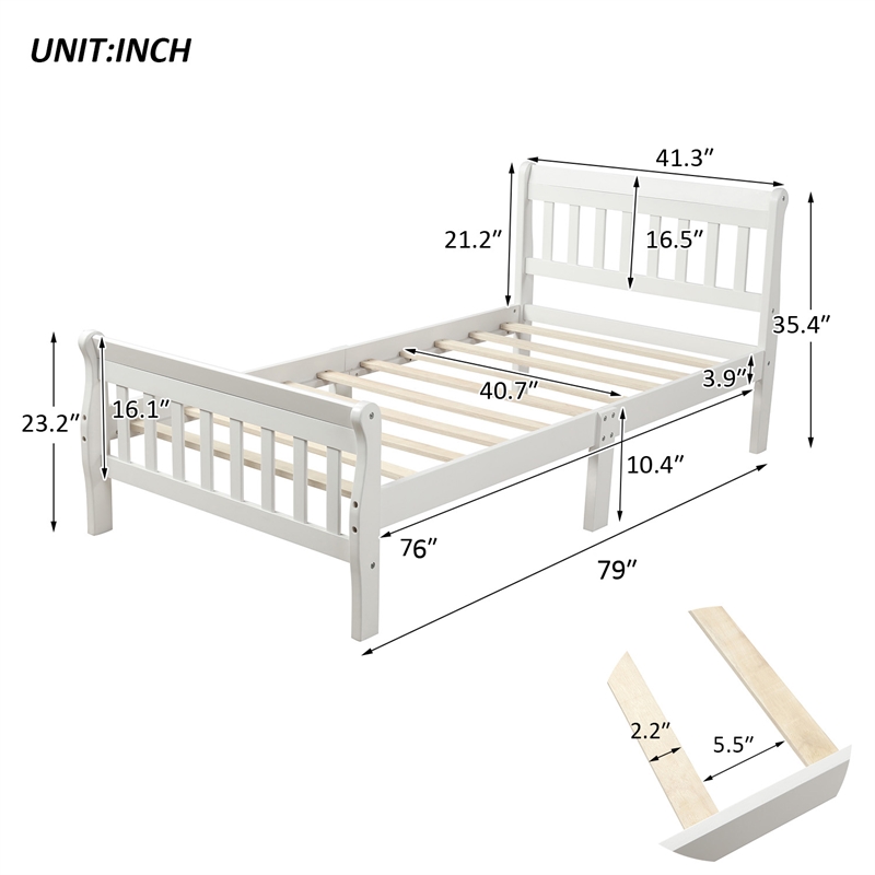 CRO Decor Wood Platform Bed Twin Bed Frame Panel Bed Mattress Sleigh Bed