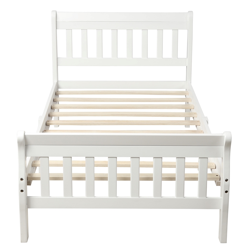 CRO Decor Wood Platform Bed Twin Bed Frame Panel Bed Mattress Sleigh Bed