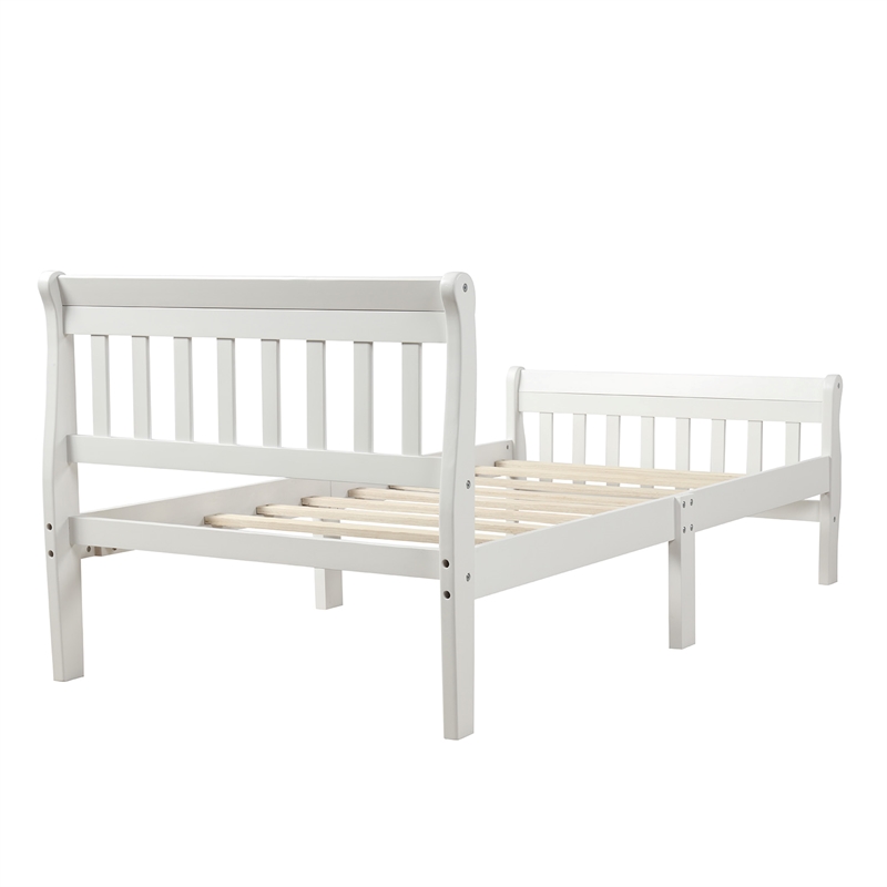 CRO Decor Wood Platform Bed Twin Bed Frame Panel Bed Mattress Sleigh Bed