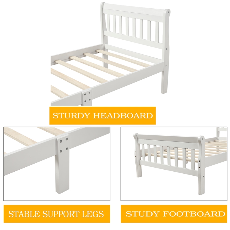 CRO Decor Wood Platform Bed Twin Bed Frame Panel Bed Mattress Sleigh Bed