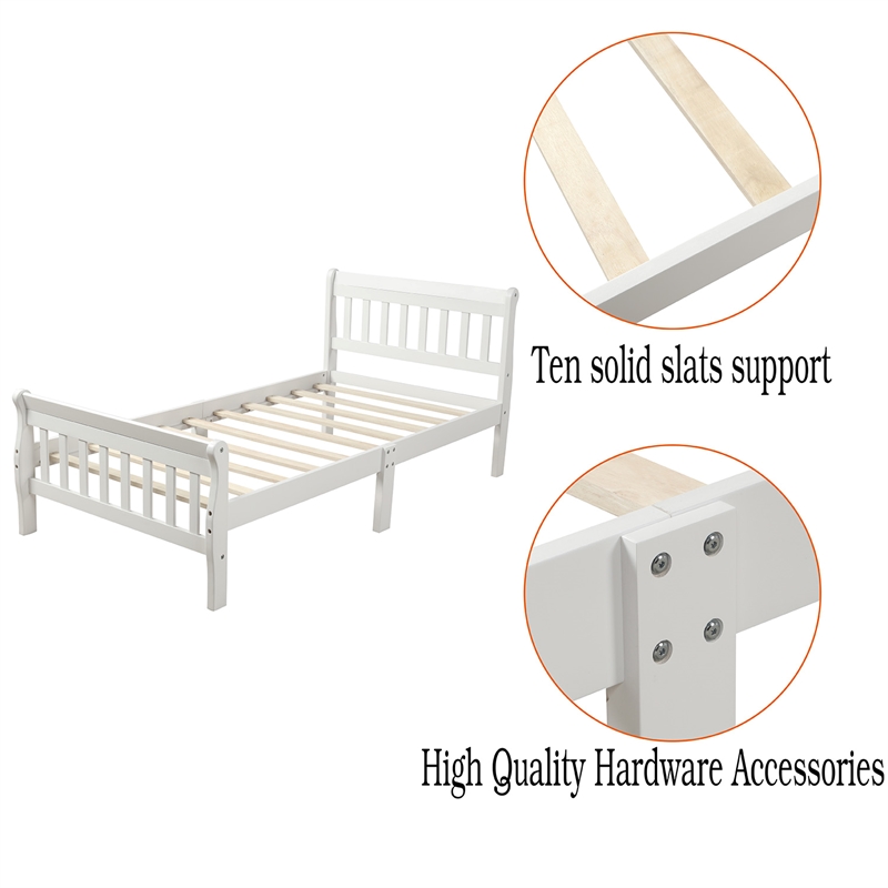 CRO Decor Wood Platform Bed Twin Bed Frame Panel Bed Mattress Sleigh Bed