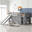 CRO Decor Low Twin Size Loft Bed with Cabinets Shelves and Slide - Gray