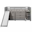 CRO Decor Low Twin Size Loft Bed with Cabinets Shelves and Slide - Gray