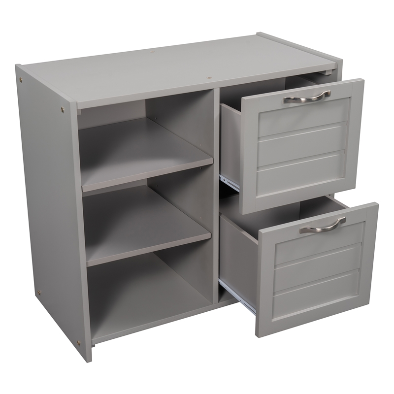 CRO Decor Low Twin Size Loft Bed with Cabinets Shelves and Slide - Gray