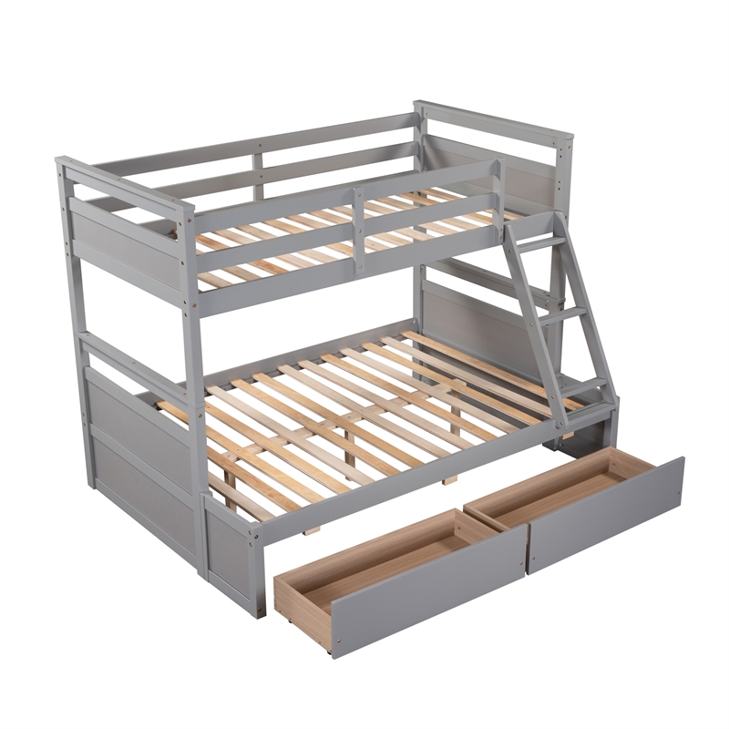 CRO Decor Wood Twin over Full Bunk Bed with Storage - Gray