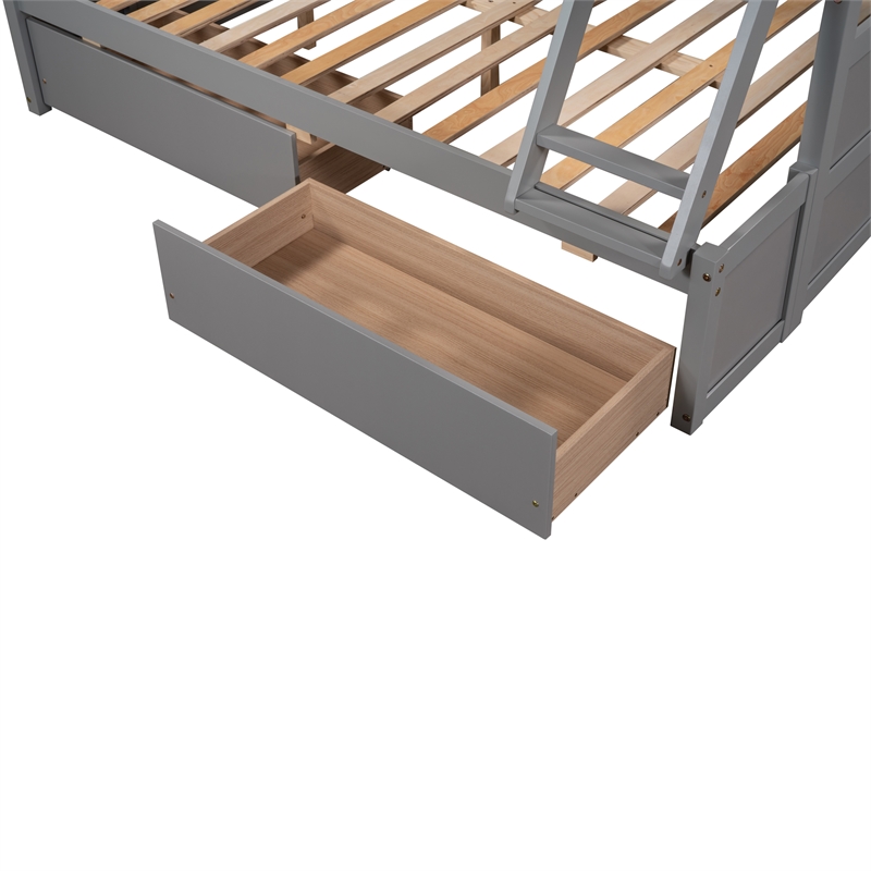 CRO Decor Wood Twin over Full Bunk Bed with Storage - Gray