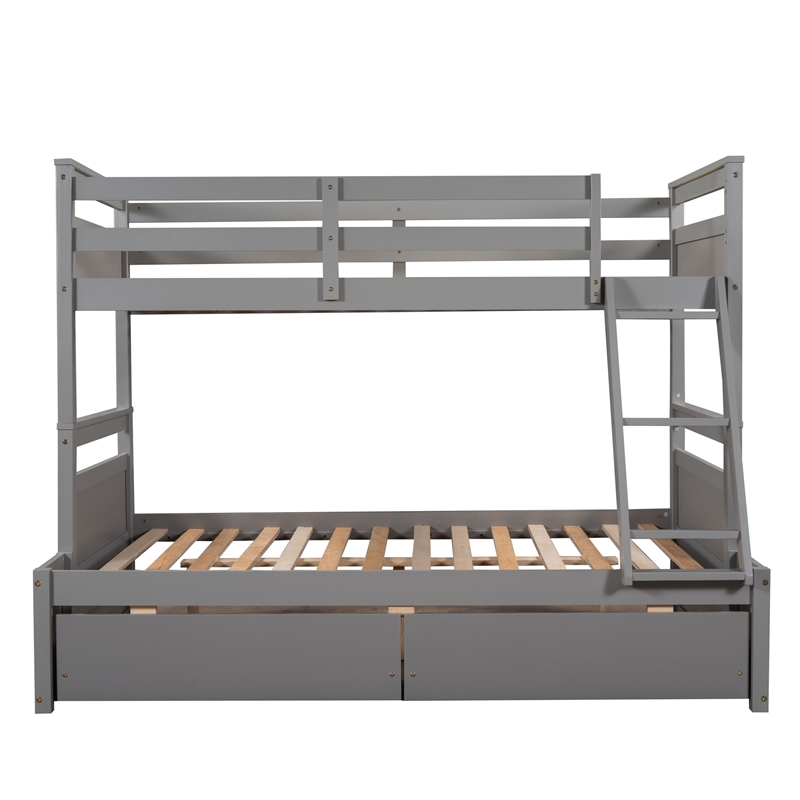 CRO Decor Wood Twin over Full Bunk Bed with Storage - Gray