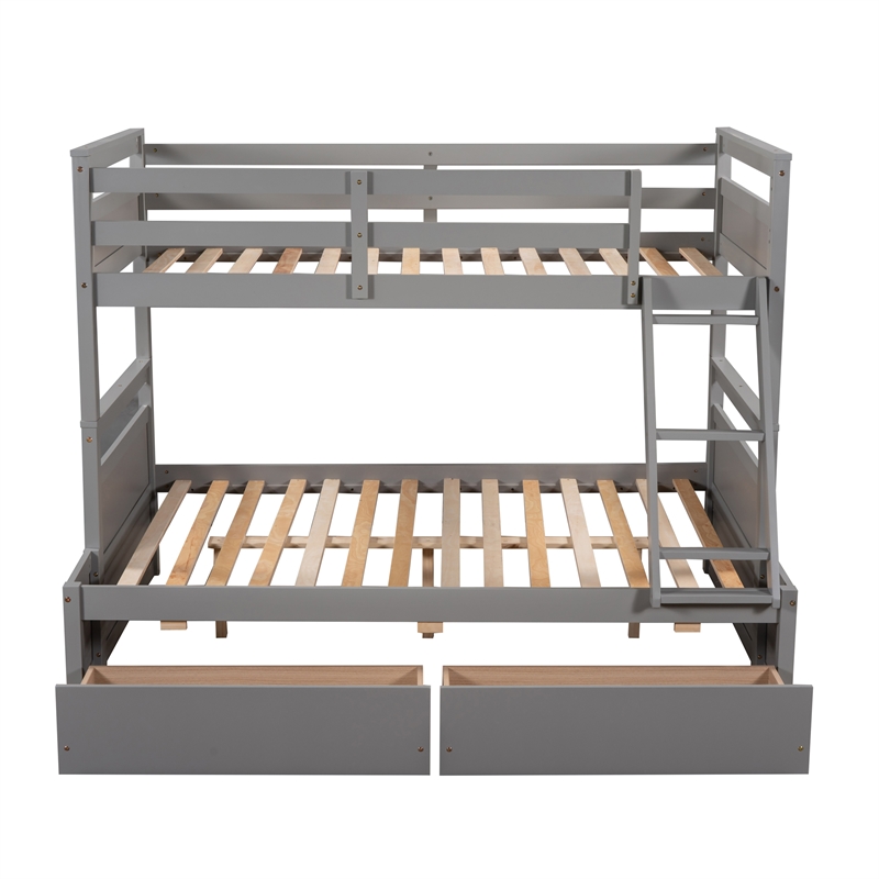 CRO Decor Wood Twin over Full Bunk Bed with Storage - Gray