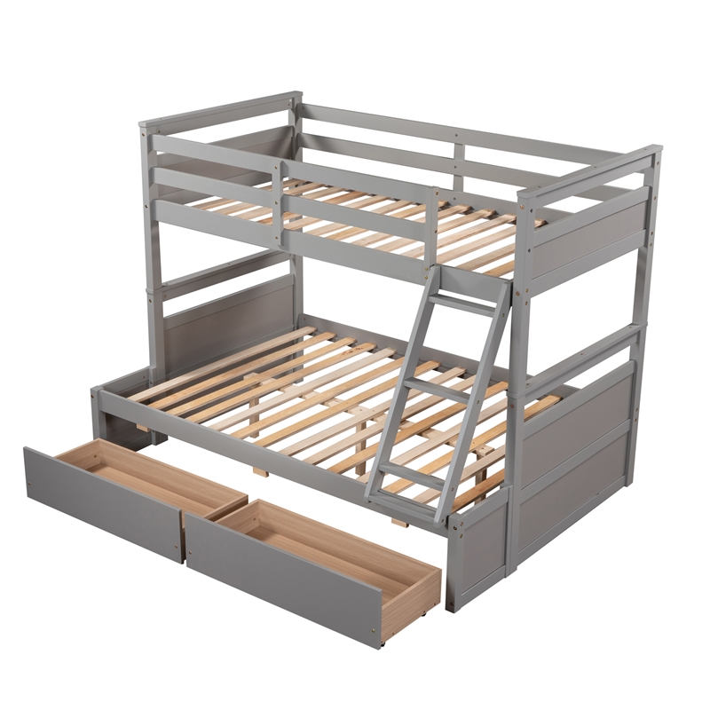 CRO Decor Wood Twin over Full Bunk Bed with Storage - Gray
