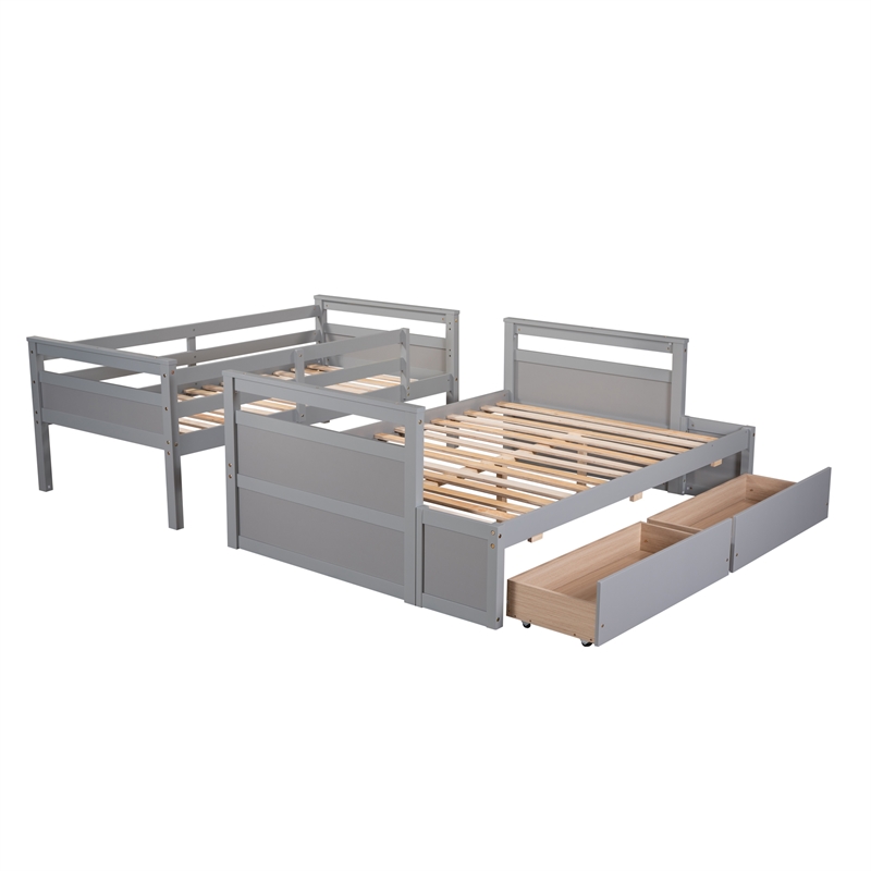 CRO Decor Wood Twin over Full Bunk Bed with Storage - Gray
