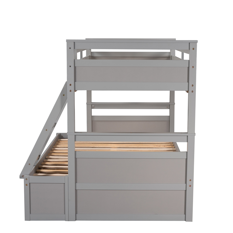 CRO Decor Wood Twin over Full Bunk Bed with Storage - Gray
