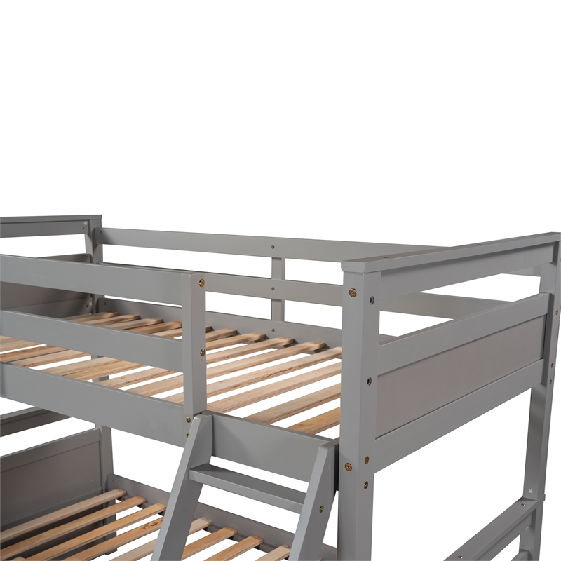 CRO Decor Wood Twin over Full Bunk Bed with Storage - Gray