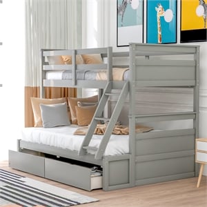 cro decor wood twin over full bunk bed with storage - gray