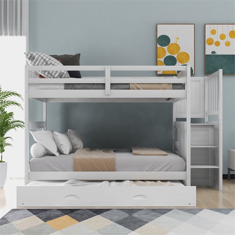 CRO Decor Full over Full Bunk Bed with Twin Size Trundle (White)