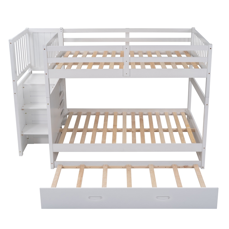CRO Decor Full over Full Bunk Bed with Twin Size Trundle (White)