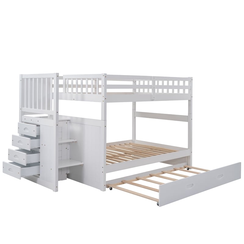 CRO Decor Full over Full Bunk Bed with Twin Size Trundle (White)