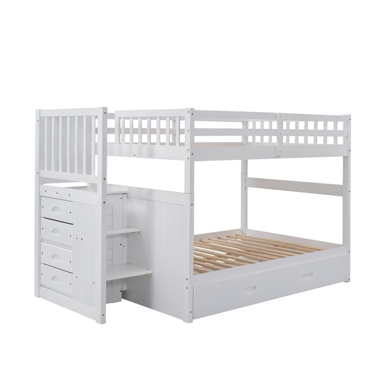 CRO Decor Full over Full Bunk Bed with Twin Size Trundle (White)