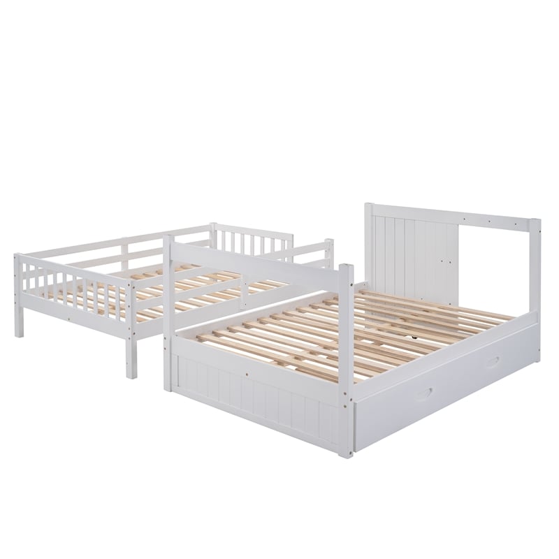 CRO Decor Full over Full Bunk Bed with Twin Size Trundle (White)