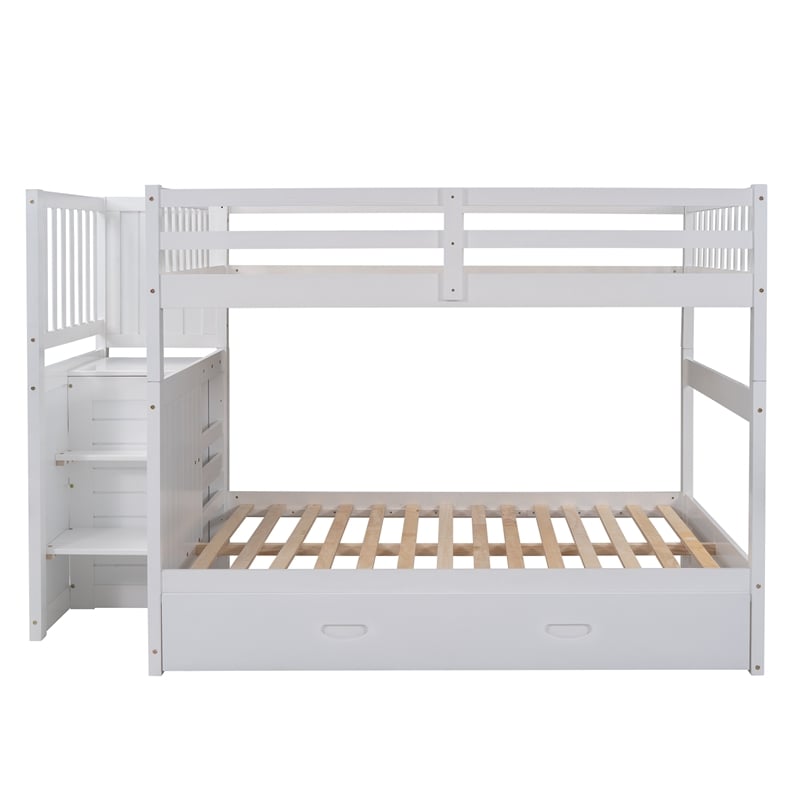 CRO Decor Full over Full Bunk Bed with Twin Size Trundle (White)