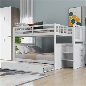 CRO Decor Full over Full Bunk Bed with Twin Size Trundle (White)