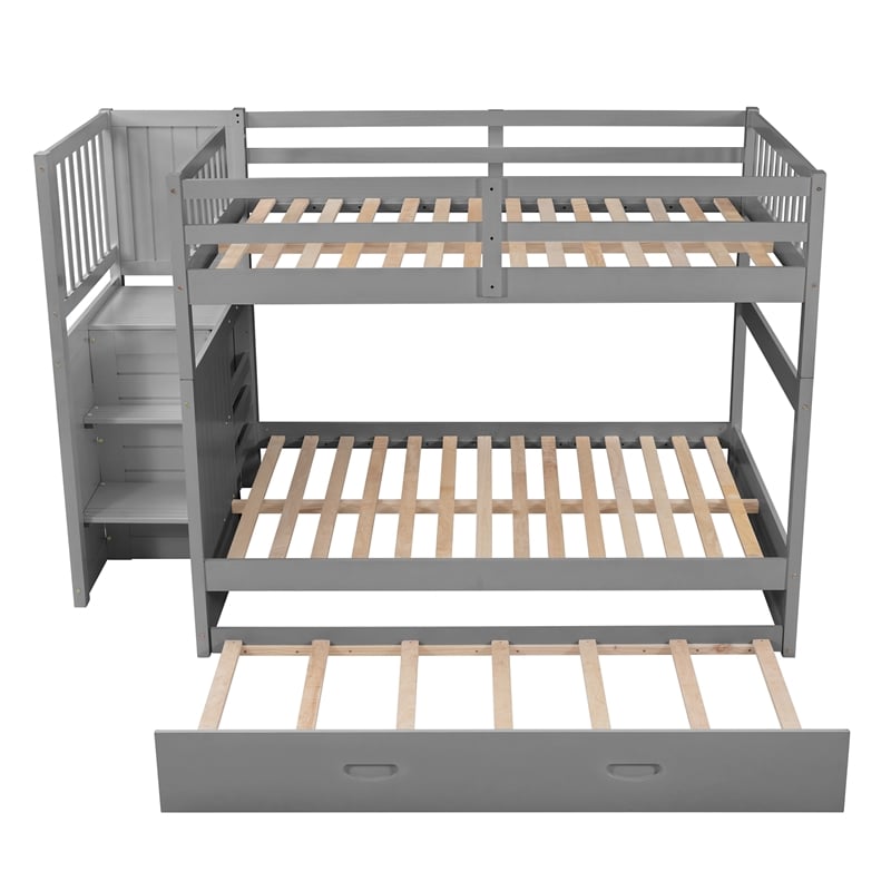 CRO Decor Full over Full Bunk Bed with Twin Size Trundle (Gray)